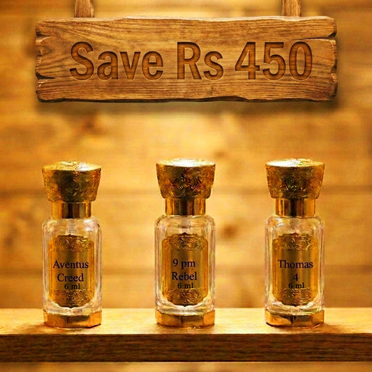 Super Attar Deal – Aventus Creed, 9 PM Rebel & Thomas Kosmala No. 4 (3 × 6ml)