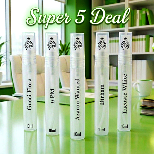 Super 5 Deal – Premium Perfume Tester Pack (5 x 10ml)